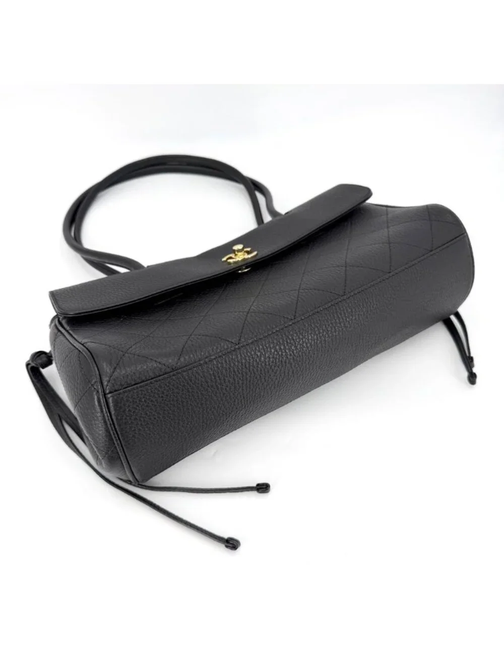 Chanel Tote Bag Small Shopping CC Logo Shoulder Grained Calfskin Black Gold